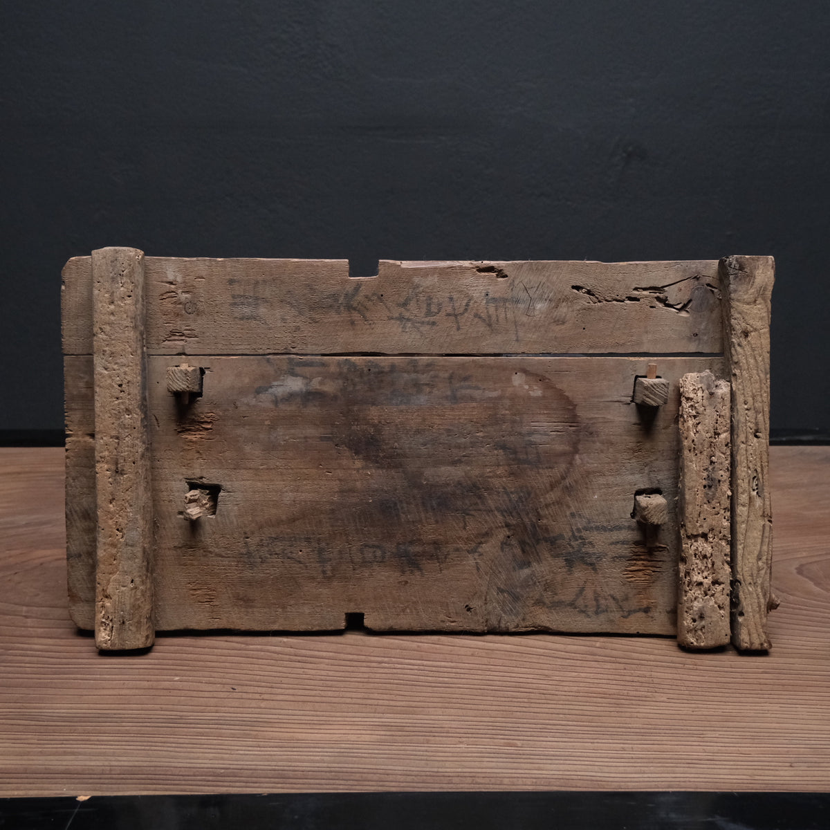 Carved wooden votive horse (shinme) from a Shinto shrine, on an inscribed Meiji-period base, view 20 of 21