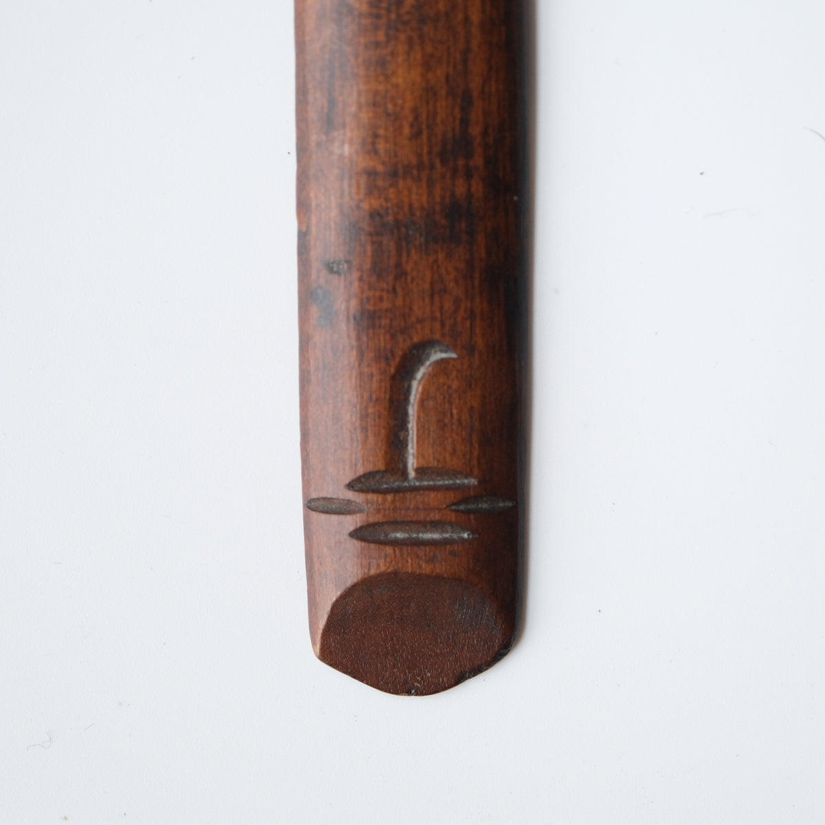 Ainu ikupasuy prayer stick carved in low relief with blade forms and a ringed boss, view 3 of 9