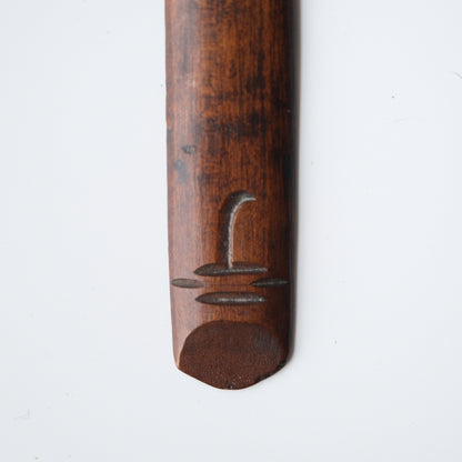 Ainu ikupasuy prayer stick carved in low relief with blade forms and a ringed boss, view 3 of 9