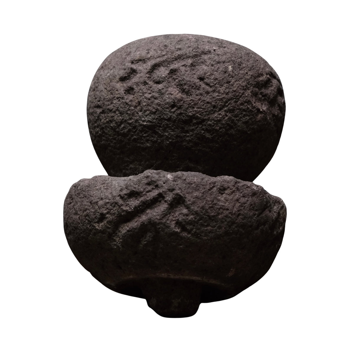 Weathered stone gorinto, a five-element Buddhist memorial stupa inscribed with Sanskrit seed characters, view 4 of 12