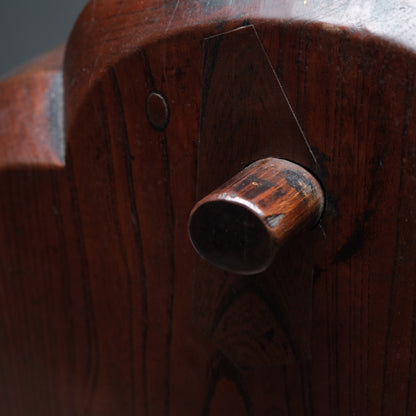 Large keyaki wood jizai hearth hook carved in a cloud form with near-black patina, view 11 of 13
