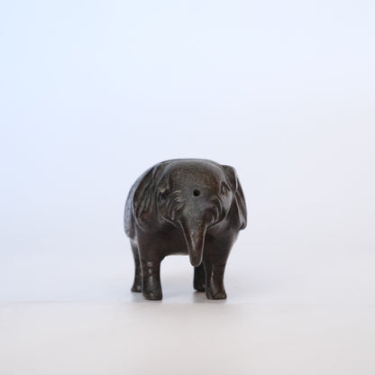 Small cast bronze elephant water dropper (suiteki) with incised caparison, view 6 of 8
