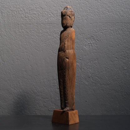 Heian/Kamakura period Kannon Bosatsu side view showing weathered carved surface
