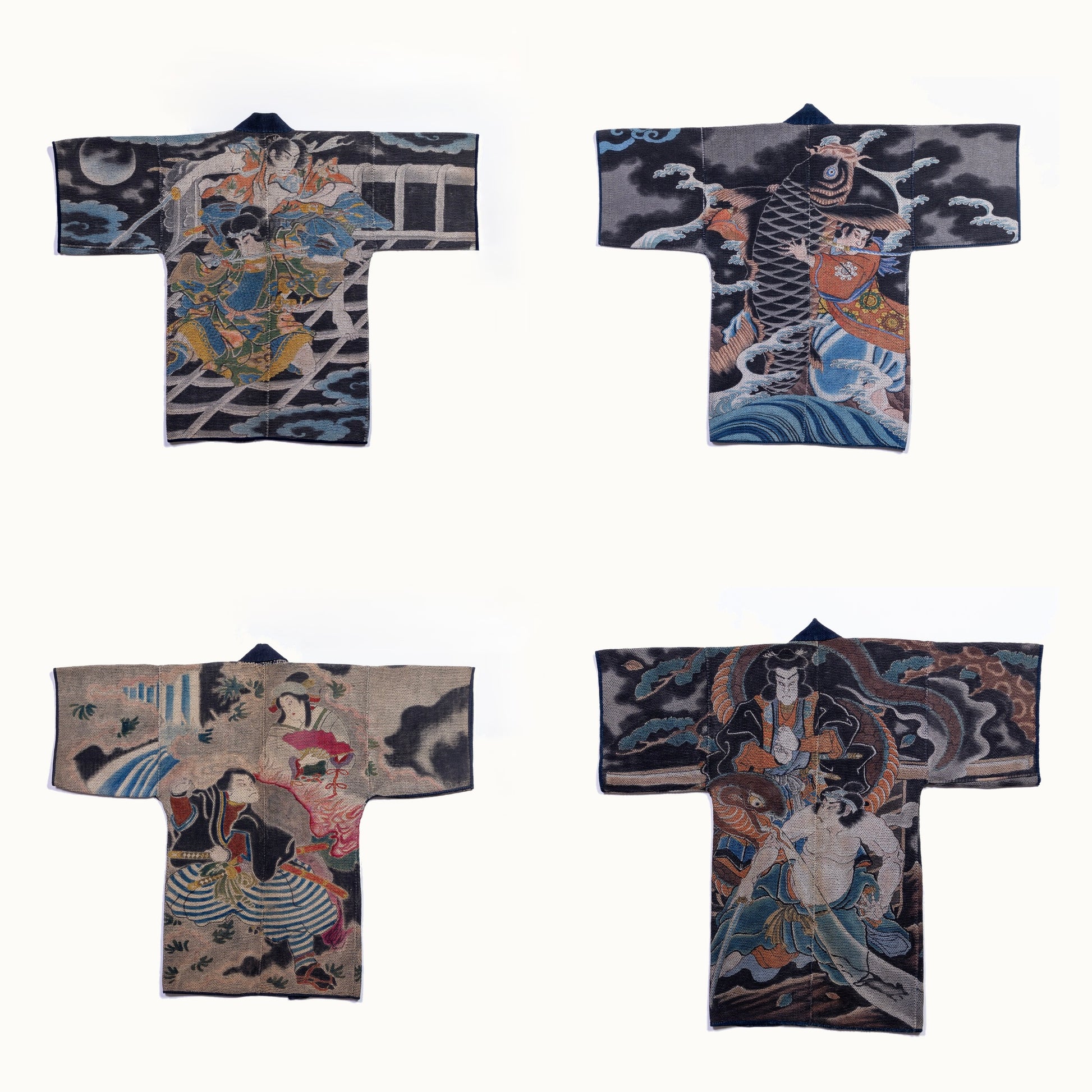 Important sashiko hanten collection overview showing multiple indigo jackets