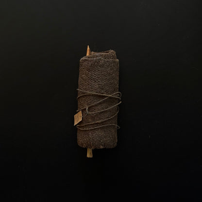 19th century Oceanic pandanus sewing kit side view showing woven fiber case