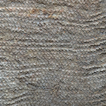 Old collection label detail on 19th century Oceanic pandanus sewing kit