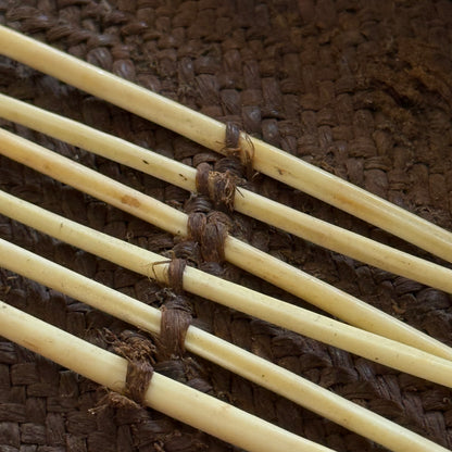 Detail of bird-bone needle inside pandanus fiber sewing kit, Oceania