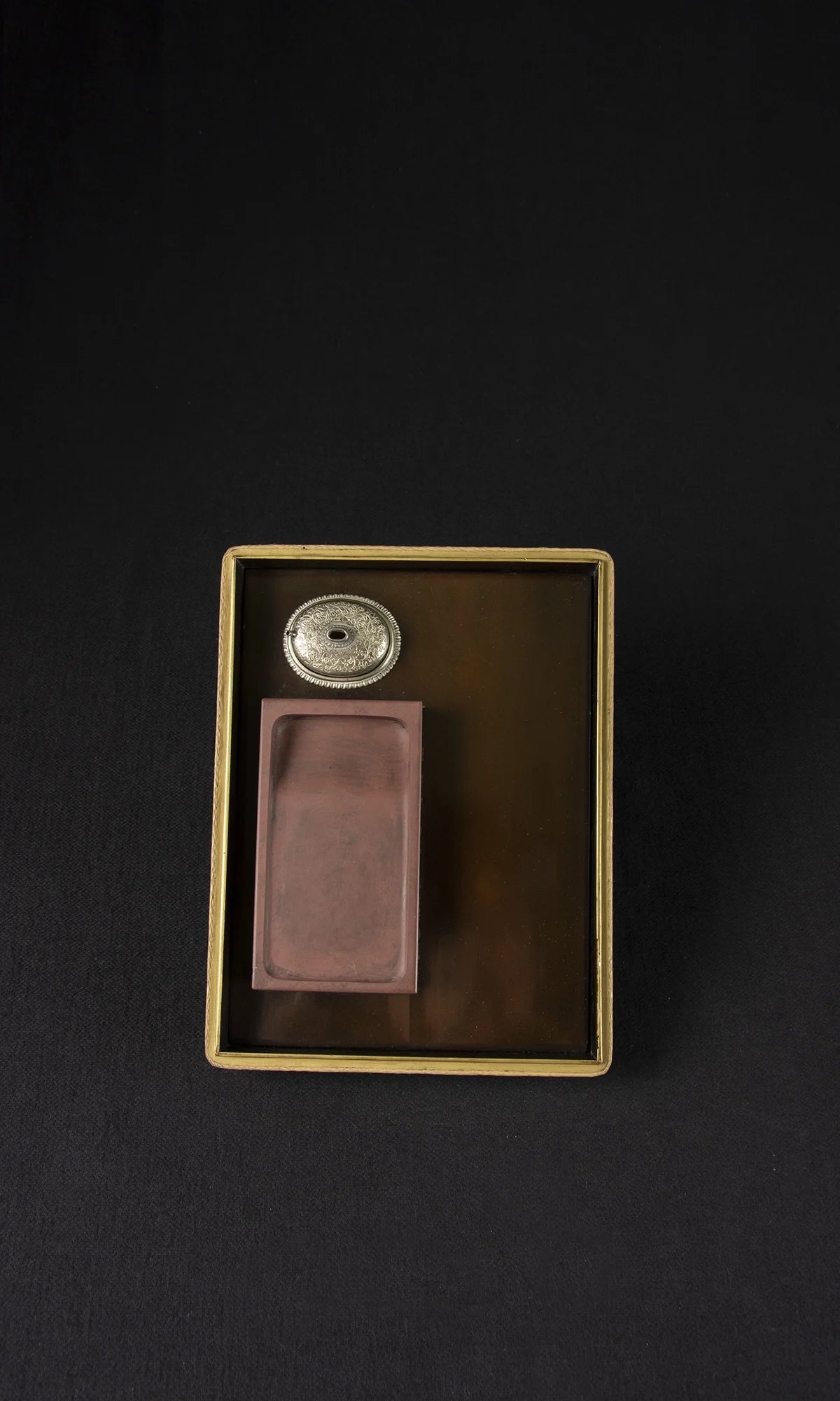 Stone inkstone (suzuri) inside Japanese lacquer suzuri-bako box