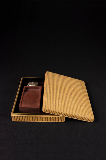 Meiji period suzuri-bako inkstone box close-up of intricately woven lacquer surface